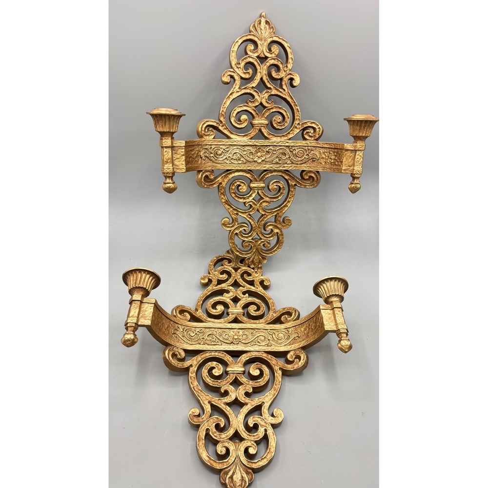Vintage Syroco Gold Wall Sconce Pair 4070 Hollywood Regency Candle Holders